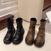 Женские короткие ботинки 2025 новые весенне-осенние тонкие ботинки на толстой подошве коричневые брюки одинарные ботинки рыцарские полусапоги женские ботинки