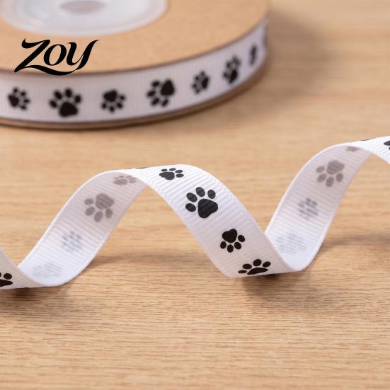 DIY Gift Wrapping Supplies 0.4" x 9.8 Yards Paw Print Ribbed Ribbon, Decorative Fabric Ribbon for Durable Jewelry Making Pet Themed and Craft