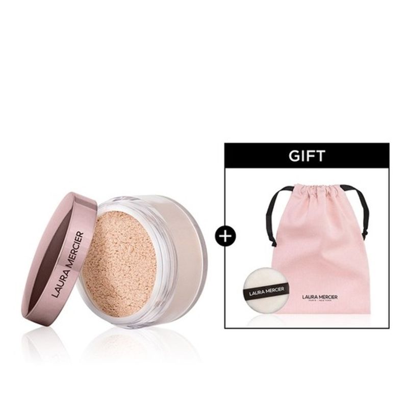 laura mercier Полупрозрачная рассыпчатая фиксирующая пудра с эффектом выравнивания тона, оттенок Rose, 29 г (включает мини-пуховку и розовую холщовую сумочку)