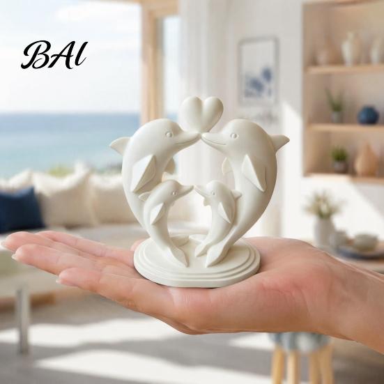 Artistic Desktop Ornaments for Wedding 3D Printed Dolphin Family of Four Ornament with Heart Design, Minimalist Soft Furnishings Entryway Animal