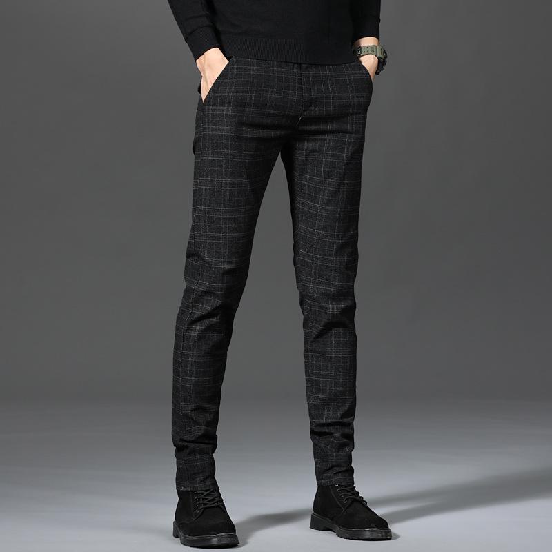 Men's Slim Fit Plaid Casual Pants for Spring and Autumn