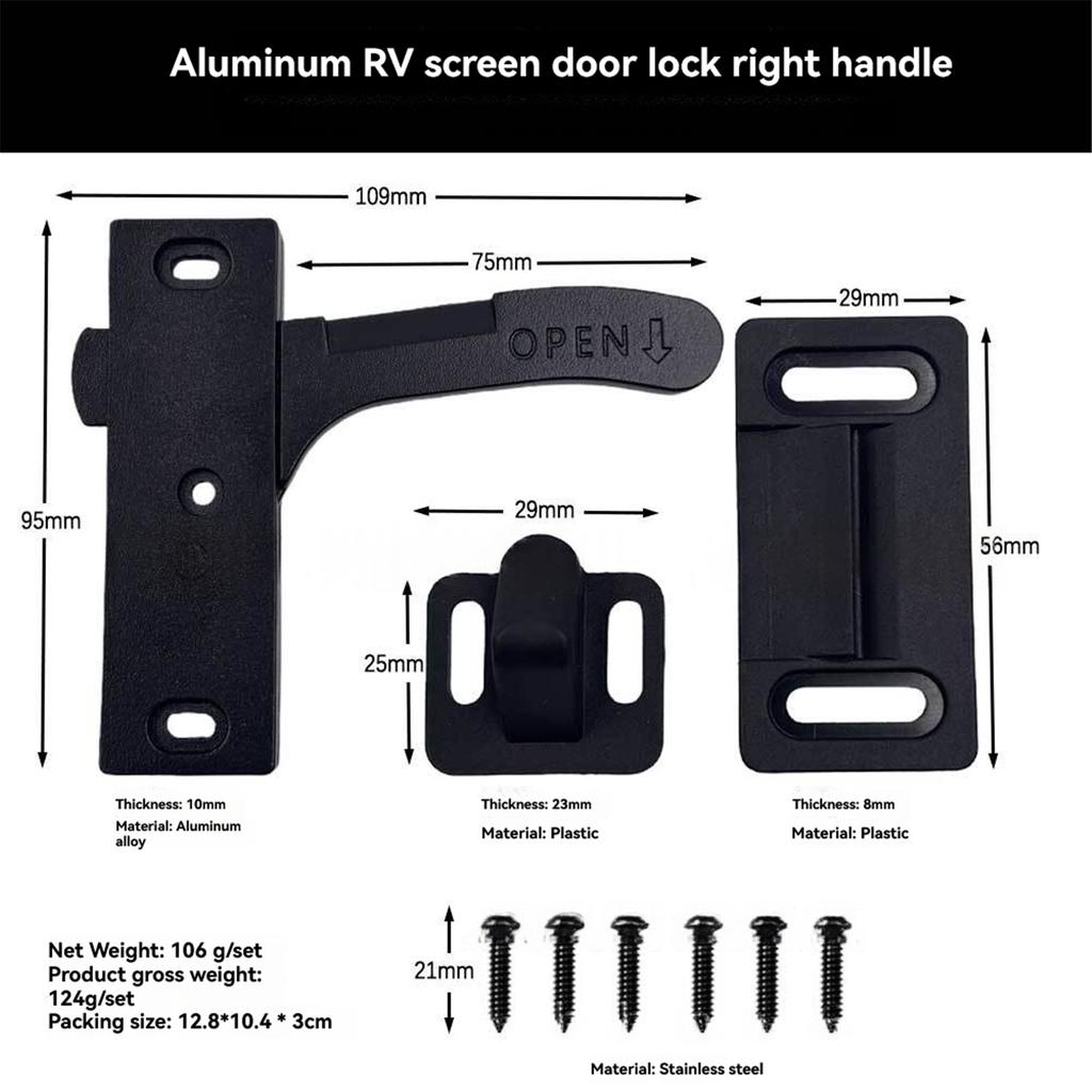 Aluminum RV Screen Door Latch Handle Right-Hand Replacement Kit Suitable for Travel Trailers Campers and RVs | Interior RV Accessories | Alumi