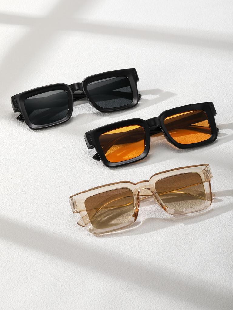 3PCS Plastic Fashion Square Frame Women Sunglasses For Daily Life Men Shades Accessories.