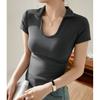 Cotton Polo Collar U-shaped T-shirt Women's Short Sleeve Summer New Scheming Sexy Base Shirt