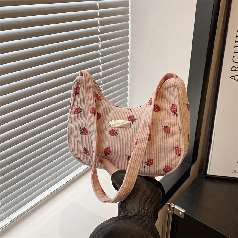 Женская модная сумка через плечо, Сумка с клубничным узором с фиксированным ремешком, Легкая, Застежка-молния