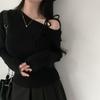 Elegant Off Shoulder Pullover Women Sweater 2025 Fashion Autumn Slant Shoulder Long Sleeve Knit Top Lace-up Solid Casual Korean Style Clothes