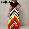 Women's Summer Short Sleeve O-Neck Striped Dress Long Dress