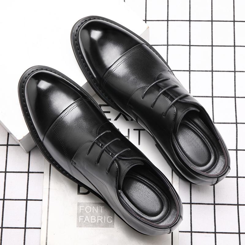 Men's Genuine Leather Dress Oxfords 6cm/8cm Hidden Elevator Height Increase Soft Sole Business Formal Comfortable Lace-Up Shoes