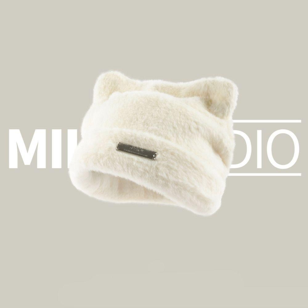 Вязаная шапка с медвежьими ушками, пушистая зимняя плюшевая шапка, повседневная шапка с кошачьими ушками, женская/для девочек