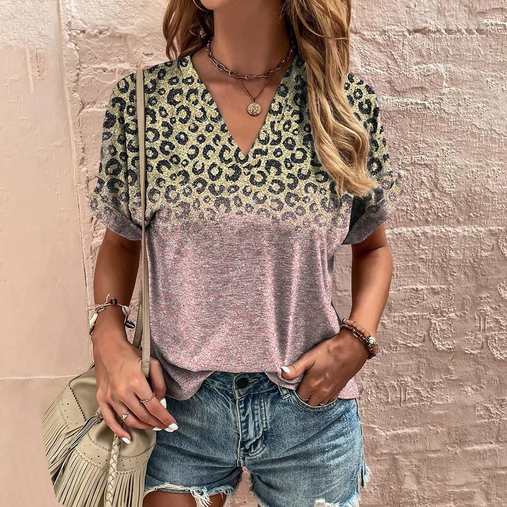 Модная женская футболка с коротким рукавом и V-образным вырезом, летняя блестящая повседневная футболка для женщин, свободный топ оверсайз, пуловер, женская футболка