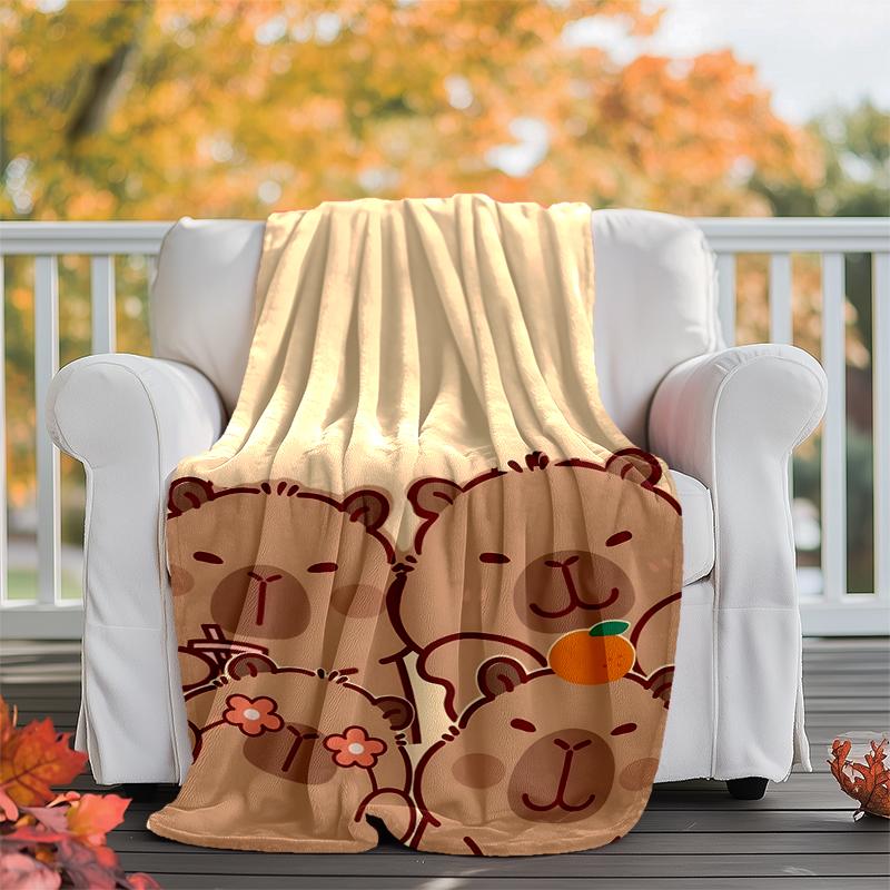 Kapibara Flannel Blanket Soft Warm All-Season Throw, Design for Camping, Car Travel, Hiking Sofa, Bed, Office Perfect Gift for Parties