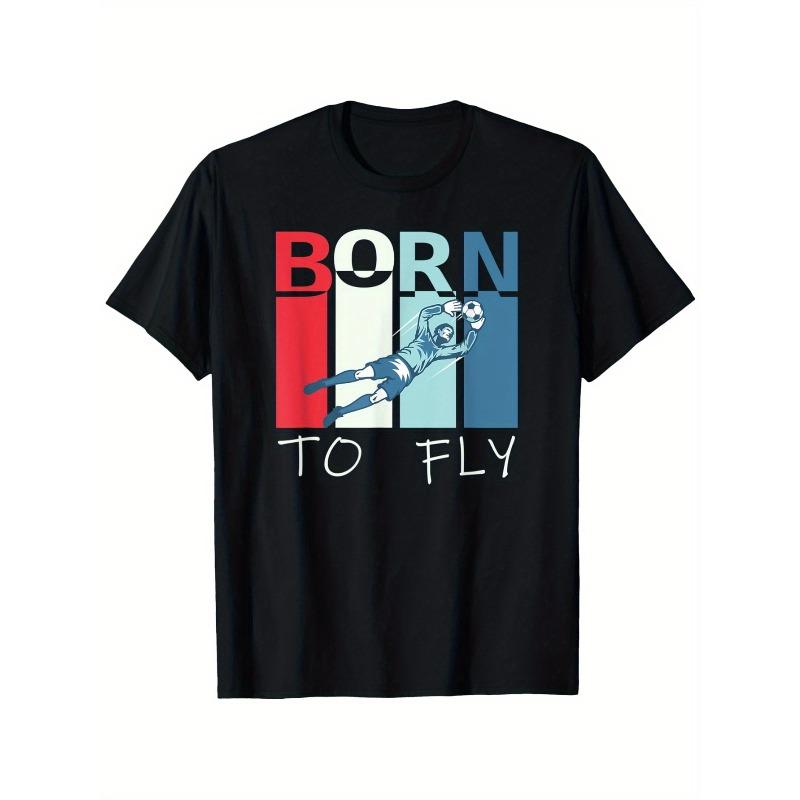Футбольная футболка вратаря Born To Fly с веселым спортивным дизайном, включающим надпись BORN TO FLY и иллюстрацию футболиста