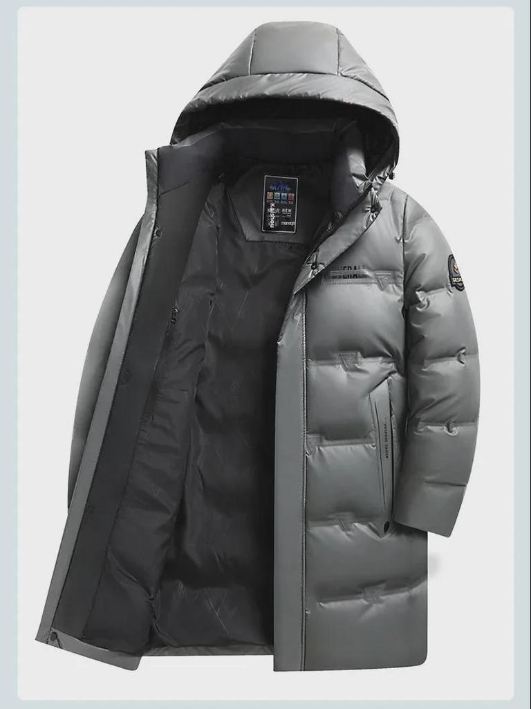 Мужская зимняя куртка средней длины с капюшоном на белом утином пуху 2024 года