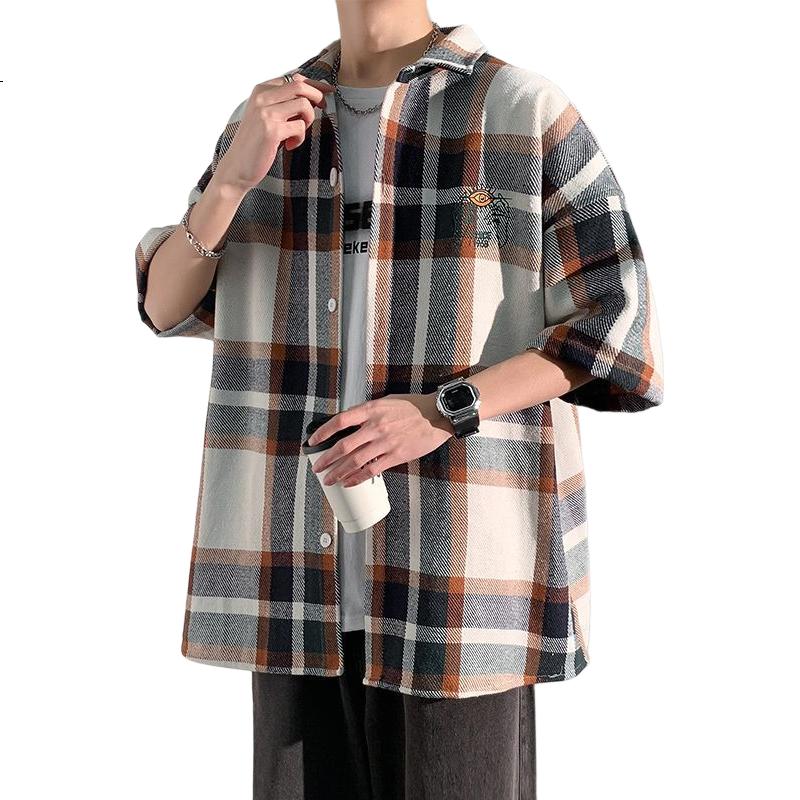 Foss Phil Men's Short-Sleeve Shirt, Summer Loose Plaid Thin Shirt, Casual Jacket
