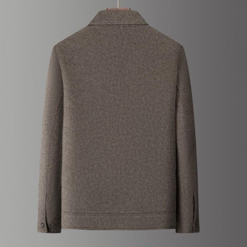 Mens Reversible Wool Blend Jacket With Removable Down Inner Liner Slim Stand Collar Warm Winter