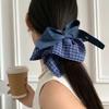New Korean Oversized Hair Rope Rings Vintage Bule Color Plaid Elastic Hair Band Headband Scrunchies Women Hair Accessories Gifts