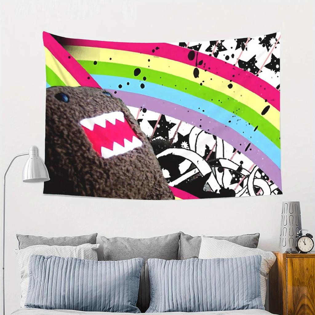 1PC Domo Kun Rainbow Tapestry Polyester 2D Print Graffiti Colorful Design Wall Decor Gift for Bedroom Living Room