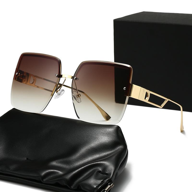 Женские солнцезащитные очки премиум-класса большого размера из металла с дизайном в виде буквы D, обеспечивающие защиту от УФ-лучей.