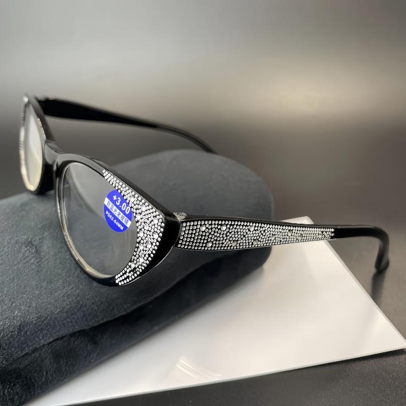 Модные очки для пресбиопии с бриллиантами и защитой от синего света, ретро кошачий глаз, очки для пожилых, овальные очки для чтения с маленькой оправой и HD-линзами