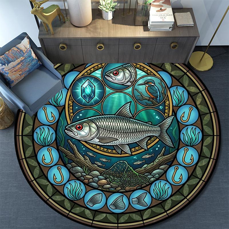 Marine Life Glass Round Area Rug Under Office Chairs Bedroom Living Room Home Decor