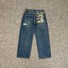 High Stretch Straight Leg Jeans Teens Bear Embroidery Distressed Wash Casual Pants