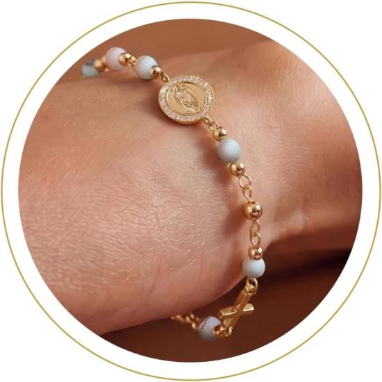 Moodear Cross Bracelet for Women, Dainty Sterling Silver/Gold Plated Gift | Christian Religious Gifts for Teen, Stocking Stuffers, Adjustable Link