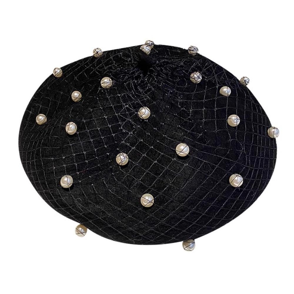 Берет из жемчужной шерсти для женщин с сетчатой вуалью Шапки-бини Тыквенная шляпа Шляпа художника Девушки