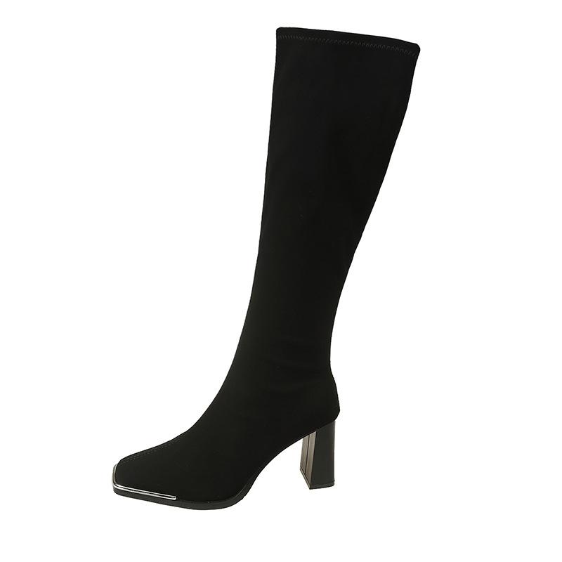Модные осенне-зимние женские сапоги до колена, сексуальные сапоги на высоком каблуке с квадратным носком, женская обувь в стиле ретро из мягкой кожи с задней молнией, боты