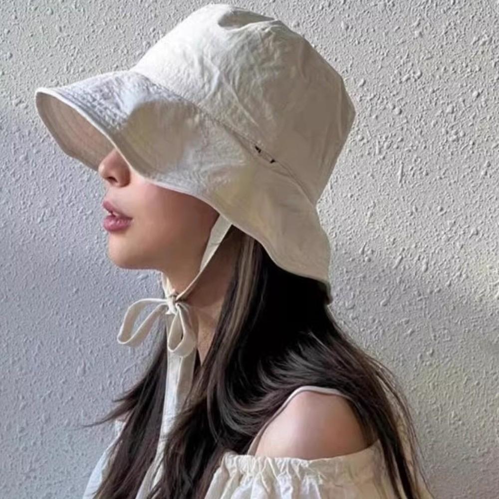 Simple Solid Color Sunscreen Bucket Hat Breathable Adjustable Fisherman Hat Thin Korean Style Wide Brim Sun Hat Hiking