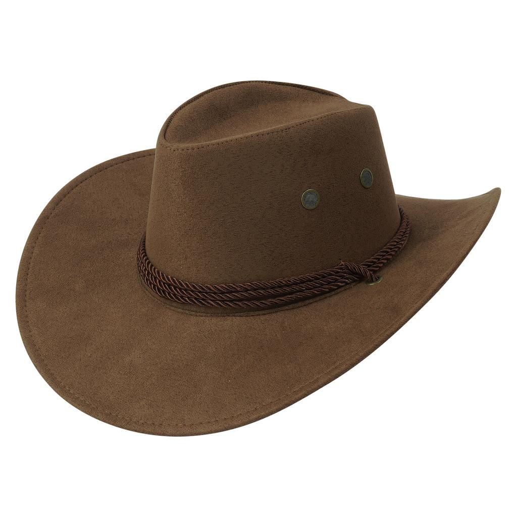 Men's Classic Cowboy Hat Western Cowboy Hat Outdoor Sun Hat Adjustable Drawstring Felt Hat