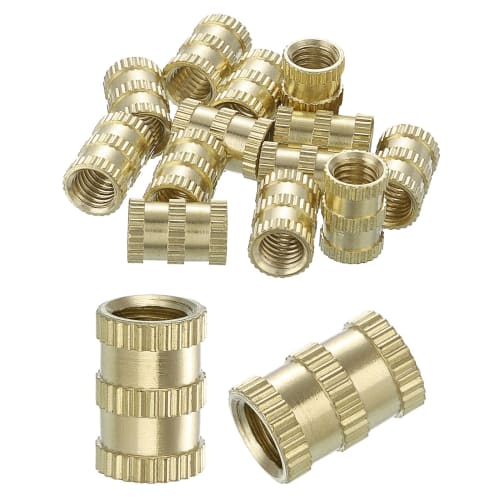 uxcell Knob Insert Nuts, 15-Piece Set, M6 X 12mm(L) X 8mm(OD), Thread-Printed Brass Nuts, Female Thread Inserts, Brass Heat-Set Inserts, Embedded Nuts