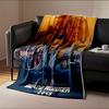 Collage of stylized character portraits with futuristic backgrounds. for all seasons blanket lunch break throw gift