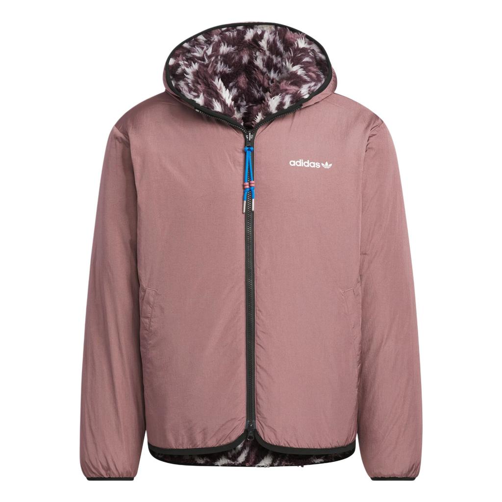 Adidas Originals Reversible Allover Print Fleece Zip-Up Hooded Jacket Unisex Jackets Dark-Purple Mysterious-Oxidized-Red JD6368
