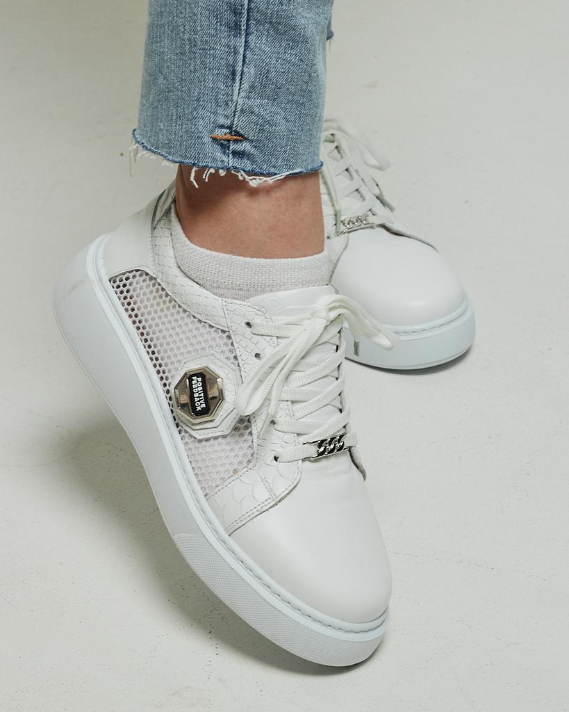 Sneakers with Mesh Krula 756366 36 White Leather
