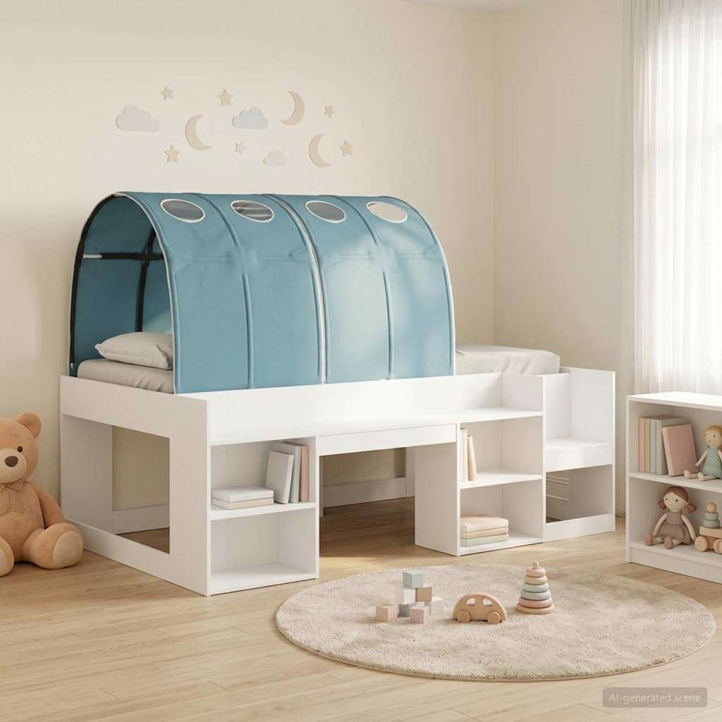 Bed Frame with Tunnel 3 pcs White and Light Blue Particleboard