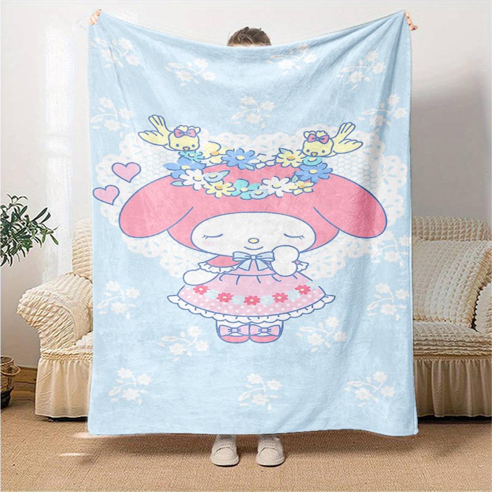 1pc My Melody flower blanket Lightweight Flannel Throw for Sofa Bed Travel Camping Livingroom Office Couch Chair