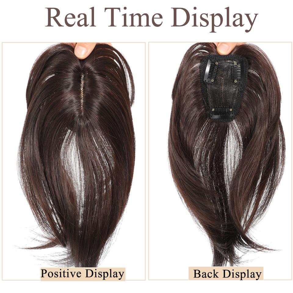 Синтетический длинный прямой топпер с 3 зажимами, заколка для наращивания волос с челкой, натуральный пушистый невидимый головной убор с челкой