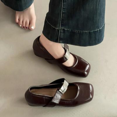 Туфли Мэри Джейн скинни модные летние новые модели увеличивают рост универсальный темперамент пряжка на ремешке квадратный носок с мелким вырезом одинарные туфли