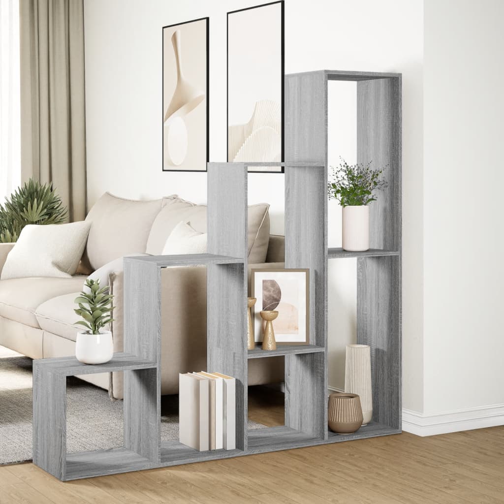 Room Divider Bookshelf 4 Tier Grey Sonoma 143.5 x 29 x 143.5 cm