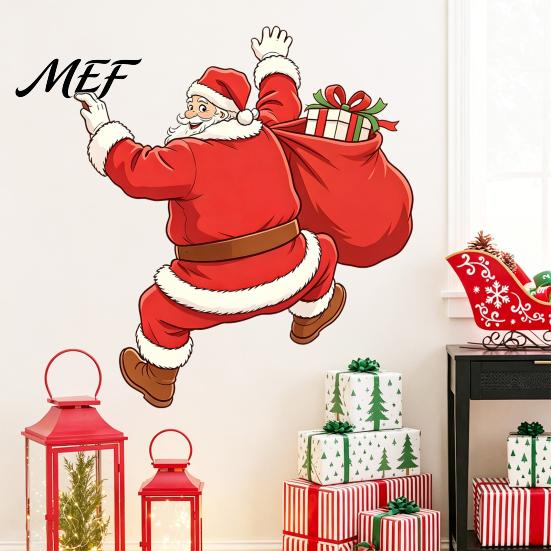 Holiday Gift Ideas Christmas Wall Sticker, Self?Adhesive Climbing Santa Claus Decals, Funny Indoor Outdoor Window Stickers Mural Decor for