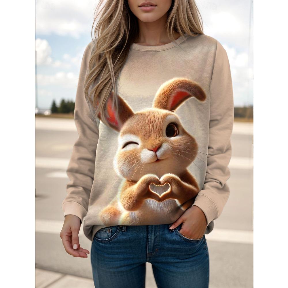 Fashion Women's Cute Rabbit Graphic Sweatshirts 3D Print O-Neck Long Sleeve Tops Women's Apparel Y2K Streetwears Fall Pullover