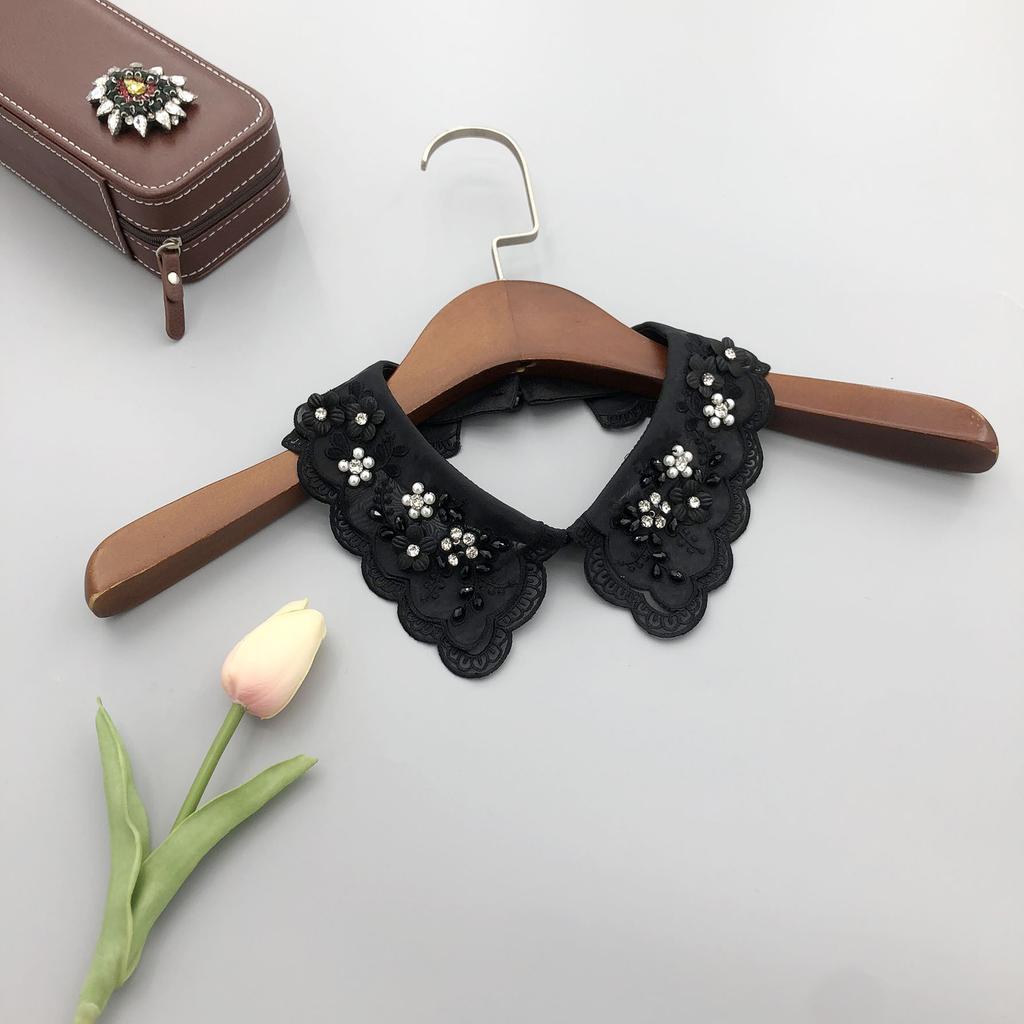Fashion Imitation Pearl Fake Collar Detachable Dual Mesh Lapel Necklace Women Top Clothes Neckwear Accessories