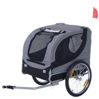HOMCOM Bike trailer for dog animals with flag and 8 gray and black reflectors