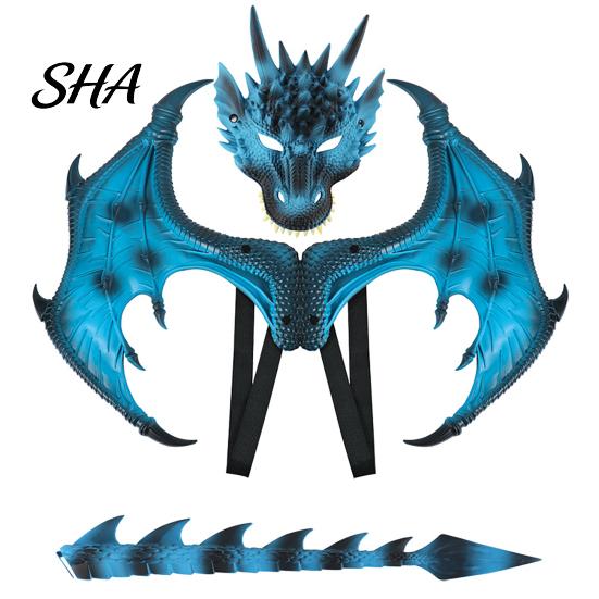 Dragon Dress Up Set Children's Costumes Set, with Mask Tail And Wing, Lightweight Comfortable Cosplay Costumes, for Ages 3-12 Halloween Party 3D Wings