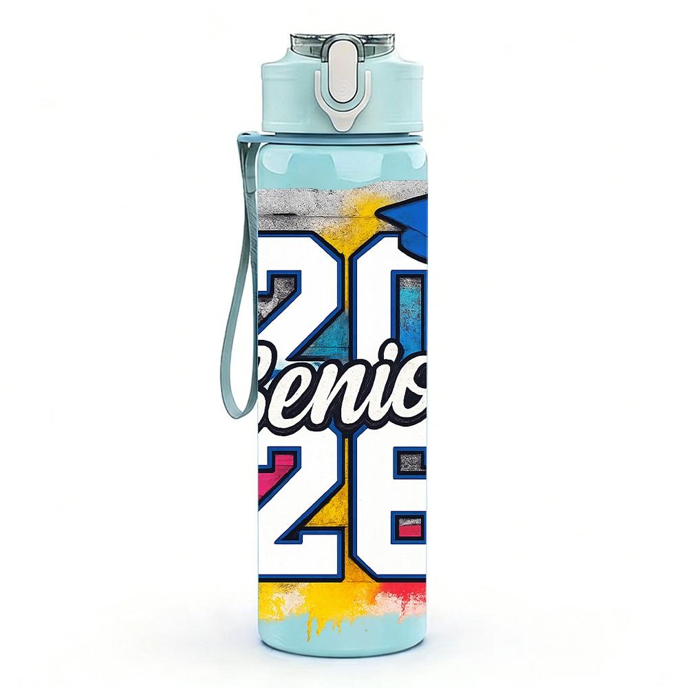 1PC Senior 26 Colorful Letter 750ml Color Plastic Sports Water Bottle Leakproof Flip Straw Lid Suitable for Sports Office Home Use