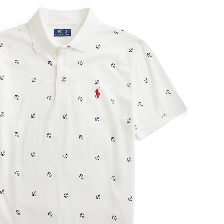 Polo Ralph Lauren SS25 Вышитое лого маленькой лошади, Морской принт, Футболка-поло с коротким рукавом, Мужские топы MNPOKNI1N821190-100