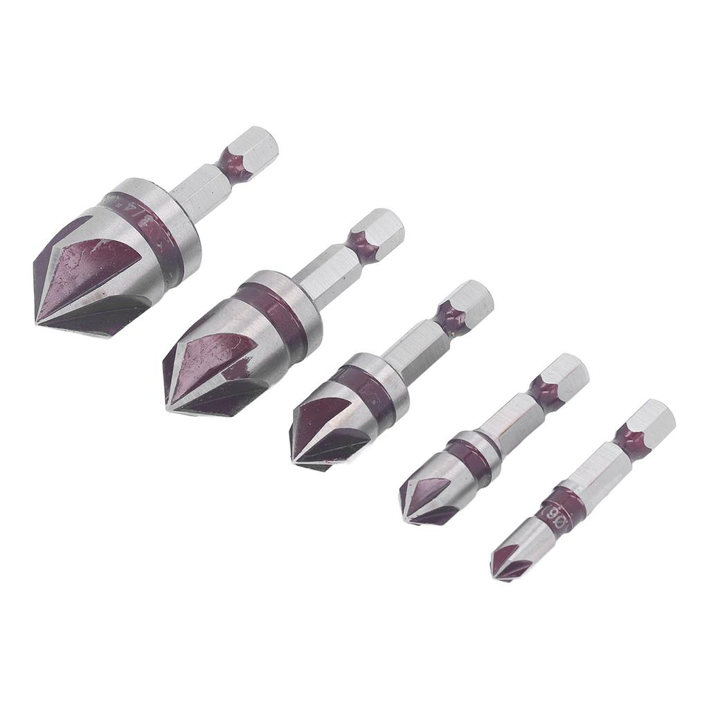 5PCS Countersink Drill Bits 82 Degree 5 Flute Hex Shank Drill Bit Set High Speed Steel Wood Punch