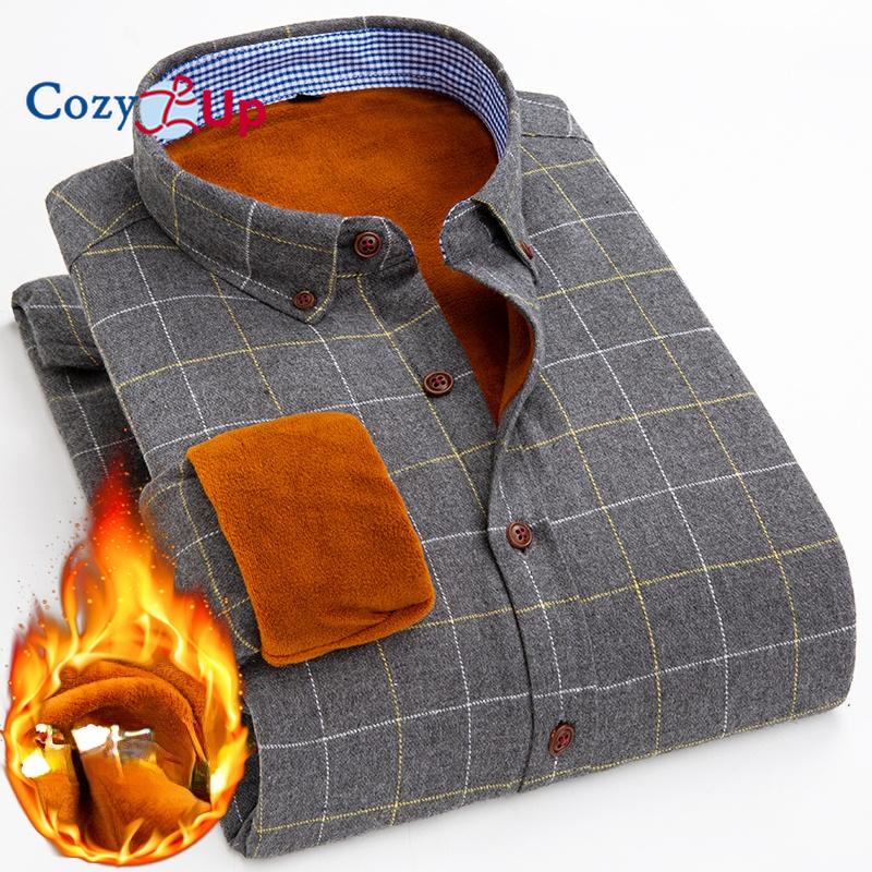 Cozy Up Men Fleece Shirt Autumn Winter Male Long Sleeve Plaid Shirt Thick Fleece Lined Soft Casual Flannel Warm Dress Shirt