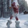 Белые 3D леггинсы с красным узором - Теплые и стройнящие