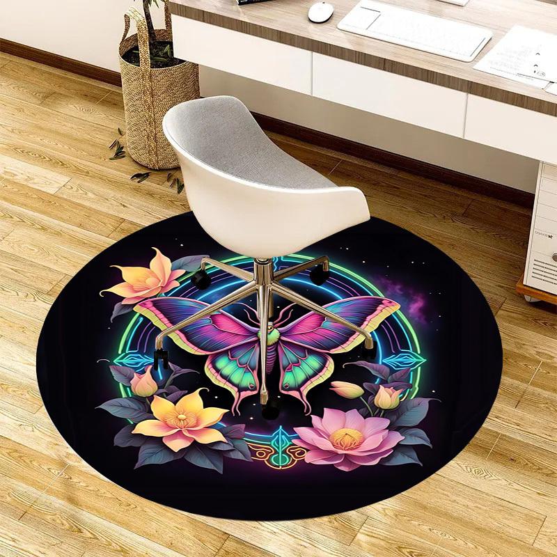 1pc Office Carpet Chair Mats Neon Butterfly Garden Perfect for Decorating Office Chairs, Living Rooms, Or Bedrooms